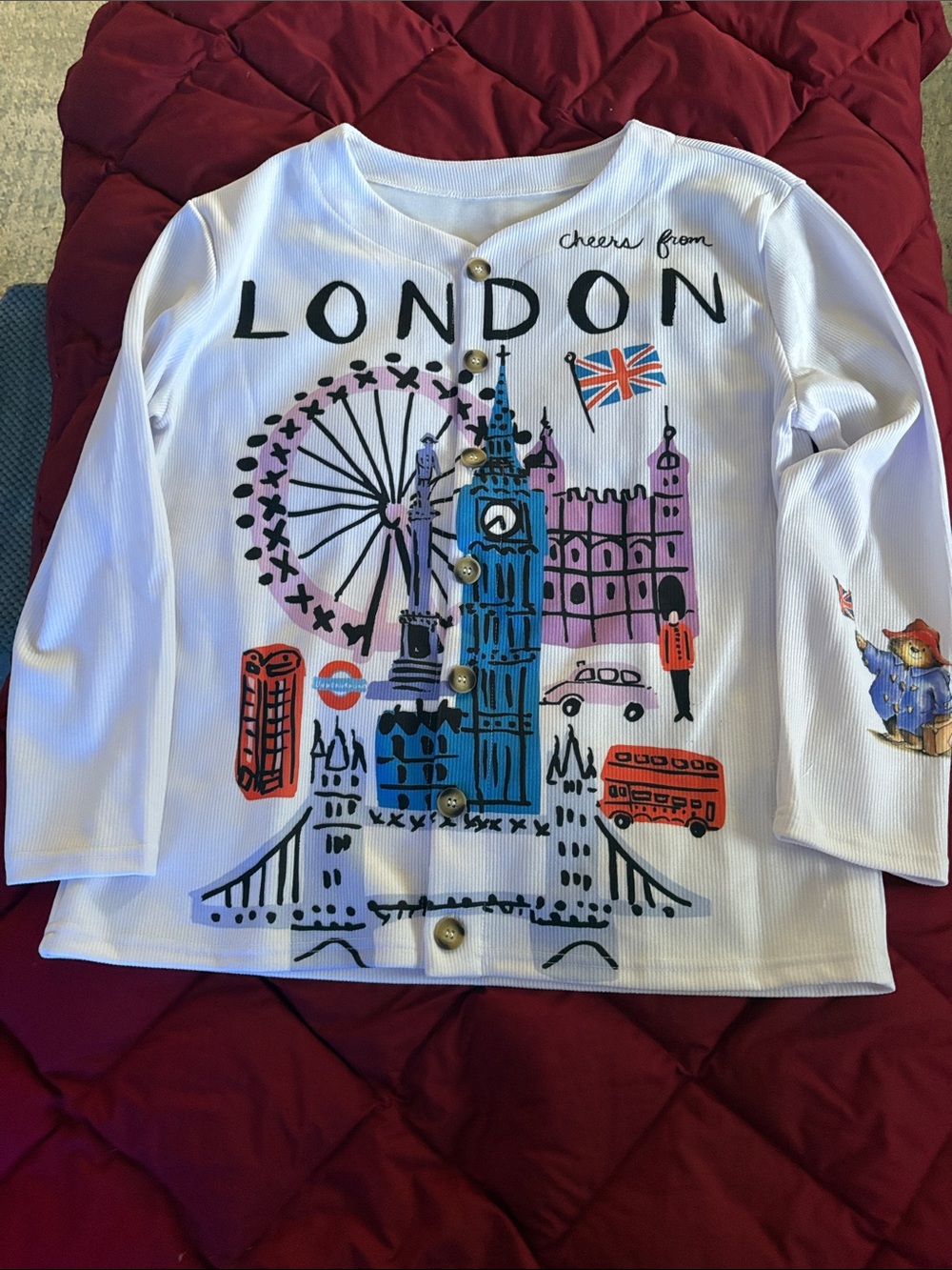 London landmarks printed button down cardigan NWOT